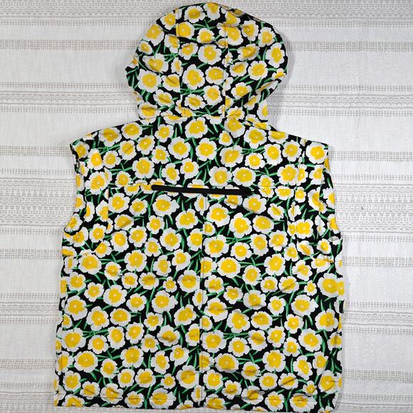 Diane von Furstenberg Yellow Poppy Floral Hooded Vest XXS Used Excellent - Picture 2 of 8